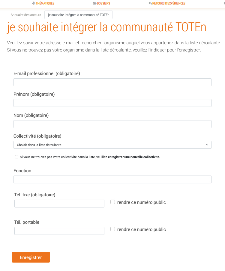 formulaire d'inscription a l'annuaire