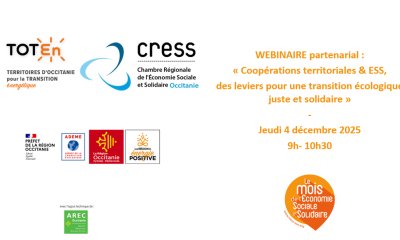 4 décembre 2025 : webinaire partenarial du Réseau TOTEn & de la CRESS "Coopérations territoriales & ESS, des leviers pour une transition écologique juste et solidaire"